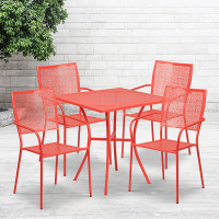 Flash Furniture CO-28SQ-02CHR4-RED-GG 28" Square Table Set with 4 Square Back Chairs in Coral